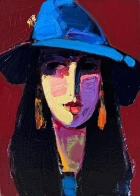 Chatinyan Mger . Portrait of a girl in a blue hat