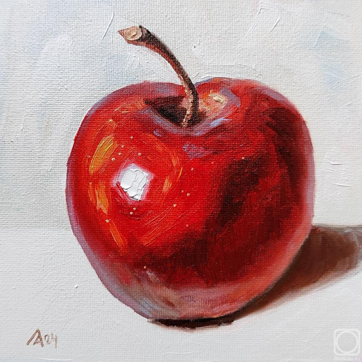 Lapina Albina. Red apple painting original oil art still life fruit artwork 6 by 6