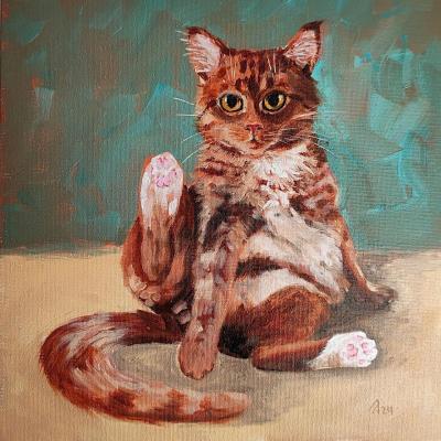 Cat painting red cat artwork original oil art pet portrate. Lapina Albina