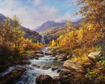 River's journey in the autumn mountains. Yushkevich Viktor