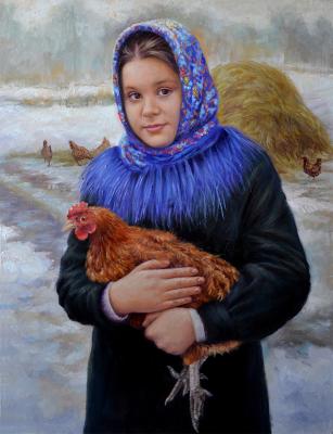 Anfisa with chicken. Bakaeva Yulia