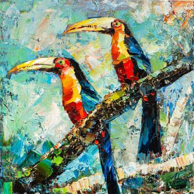 Two toucans in the rainforest (Portrait Painting). Rodries Jose