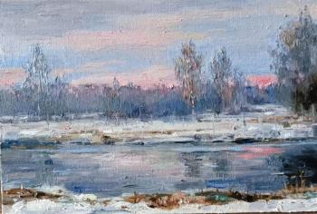 Sunset on the river in spring. Lyssenko Andrey