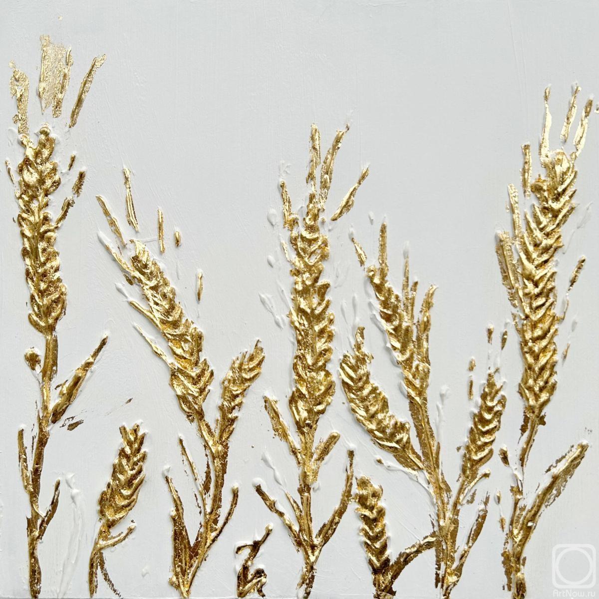 Картина. Лебедева Марина. Картина белая с золотом, барельеф цветы