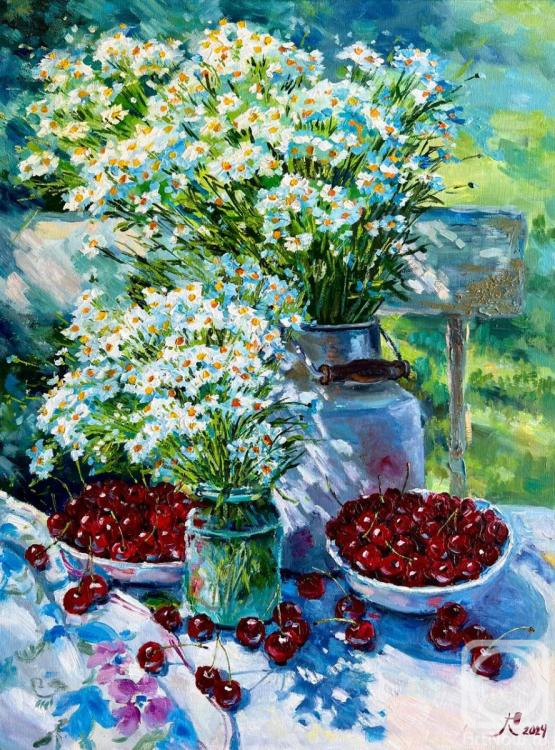 Kiselyova Yuliya. June duet daisies and cherries