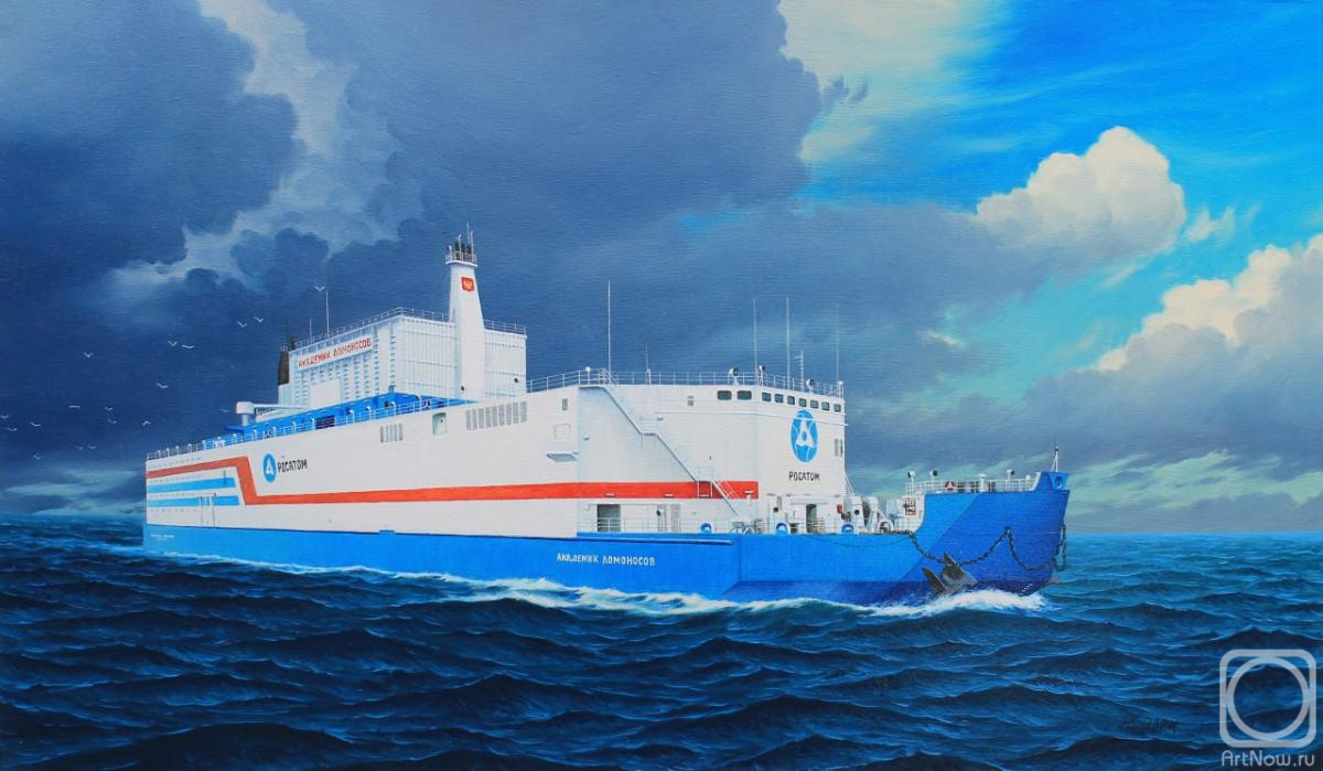 Картина маслом на холсте. Ретунский Константин. Российская плавучая атомная теплоэлектростанция "Академик Ломоносов"