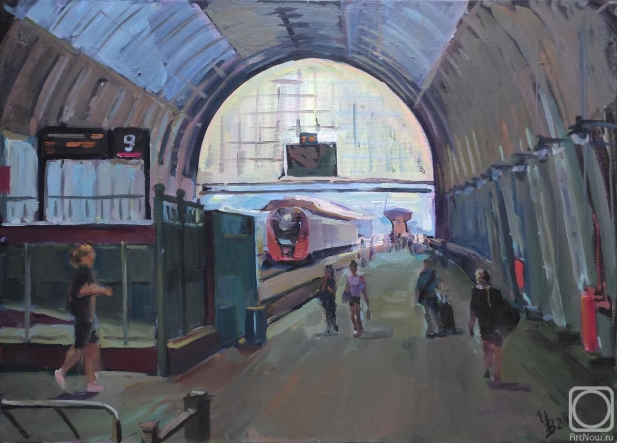Картина маслом на холсте. Вольвак Инна. Киевский вокзал. Дебаркадер