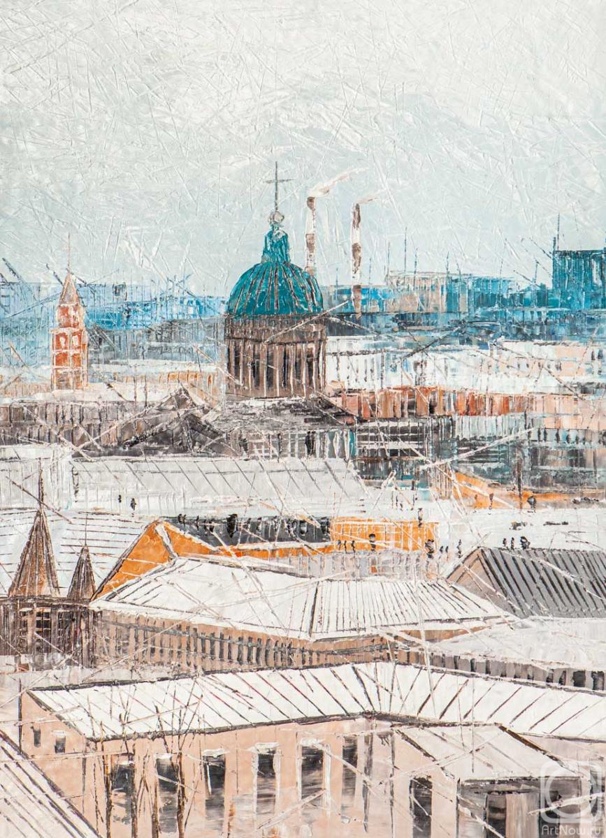 Картина маслом на холсте. Лорти Джоуи. Крыши Санкт-Петербурга. Вид на Казанский собор