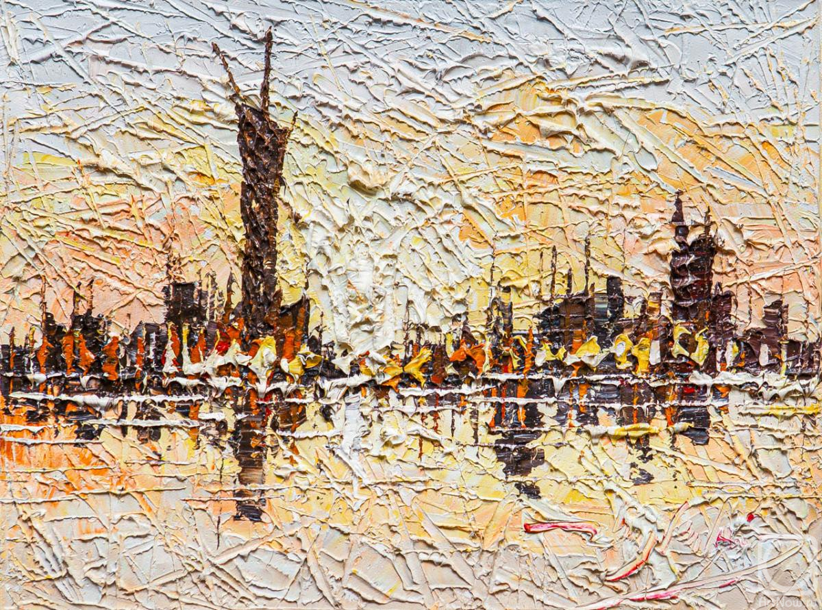 Картина маслом на холсте. Лорти Джоуи. Мегаполис на рассвете