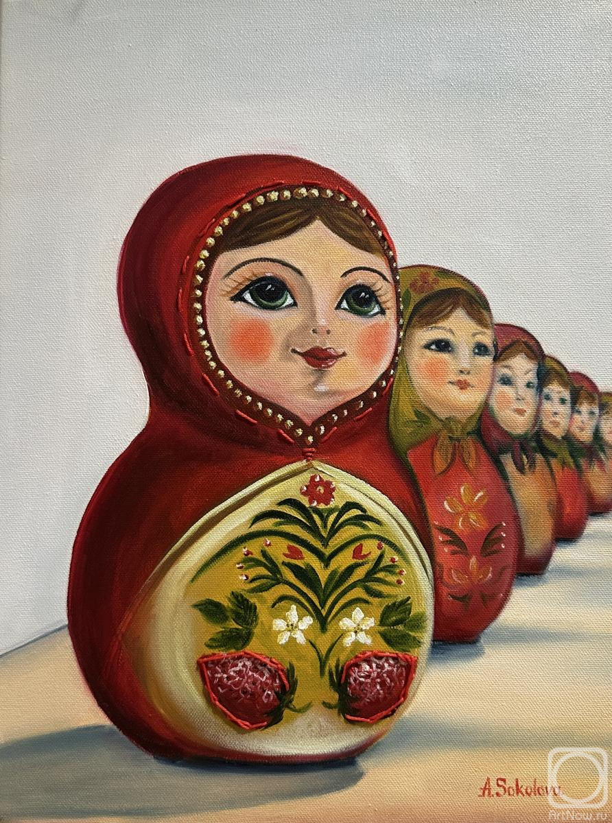 Картина маслом на холсте. Соколова Анна. Матрешки