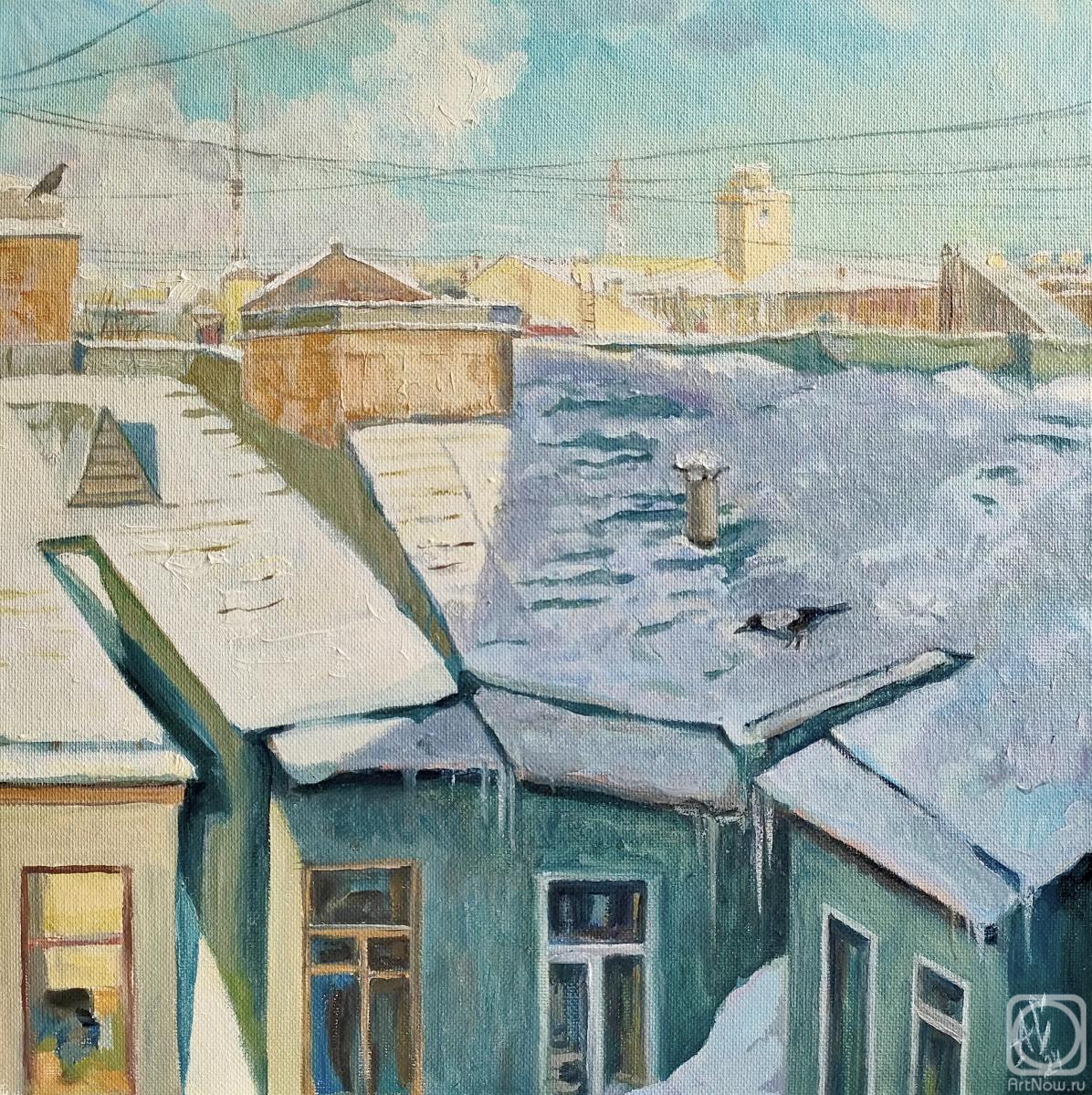 Картина маслом на холсте. Серова Александра. Морозный день в Петербурге, вид с мансарды