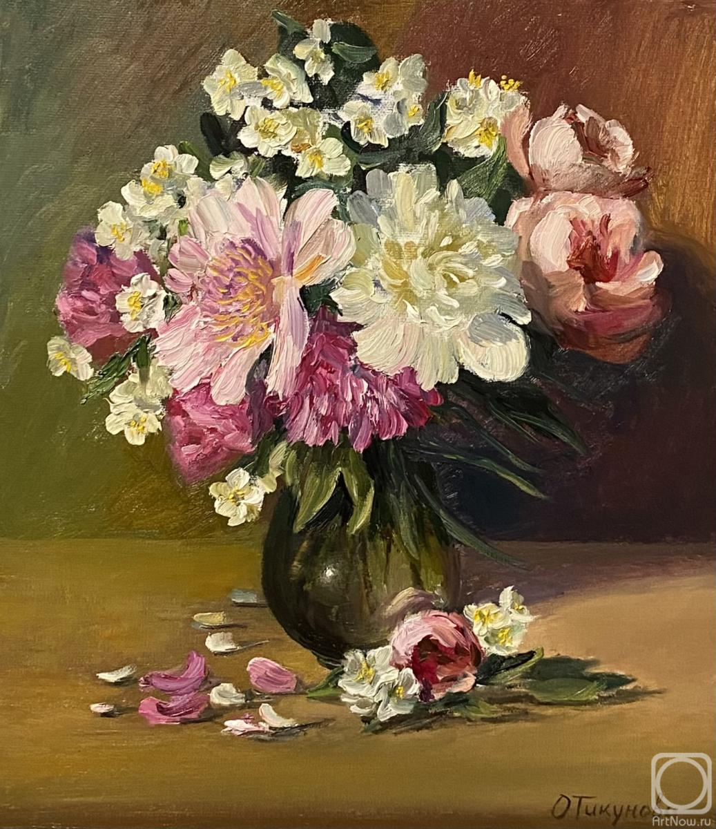 Картина маслом на холсте. Тикунова Ольга. Бело-розовый букет