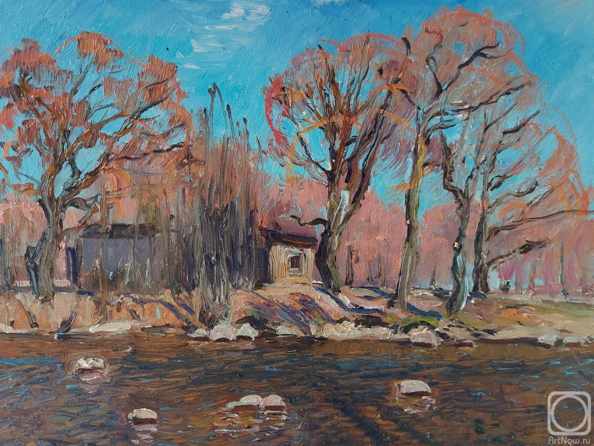 Картина маслом на холсте. Мельников Александр. Старые дубы на берегу