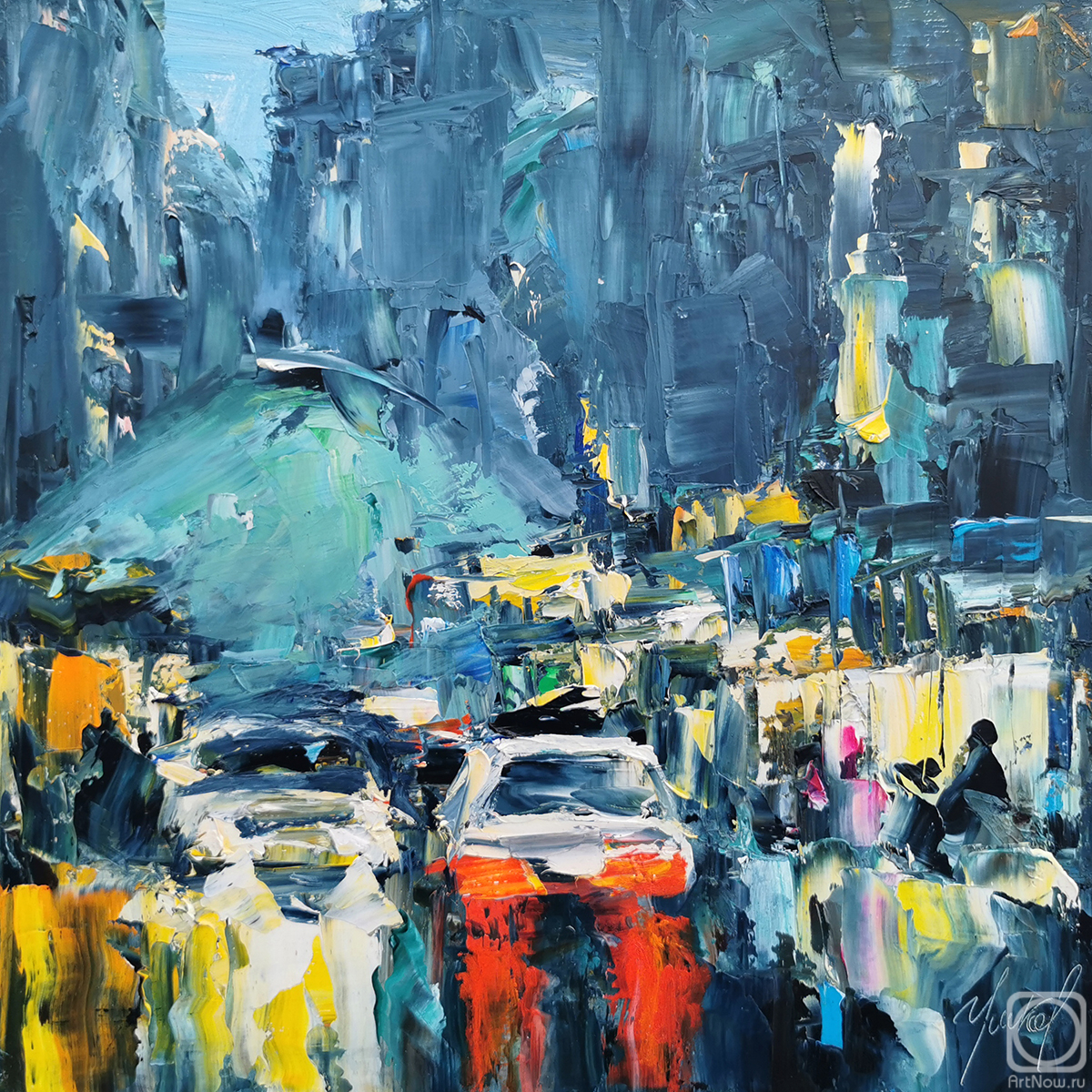 Картина маслом на холсте. Ушков Валерий. Город в потоке