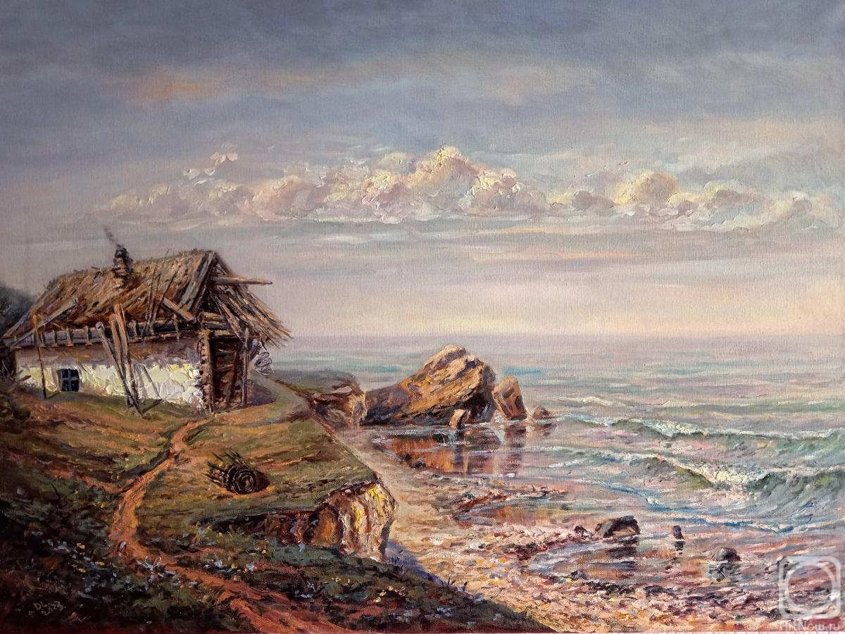 Картина маслом на холсте. Лазарев Дмитрий. На море. Хижина Рыбака