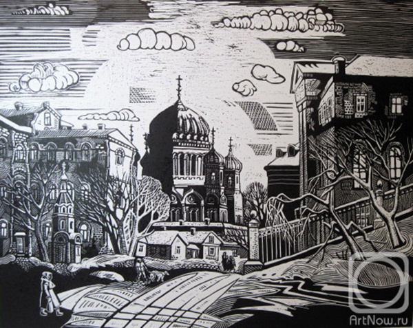 Картина. Герасимов Владимир. Москва. Улица Знаменка (с Ваганьковского холма). Храм Рождества Христова