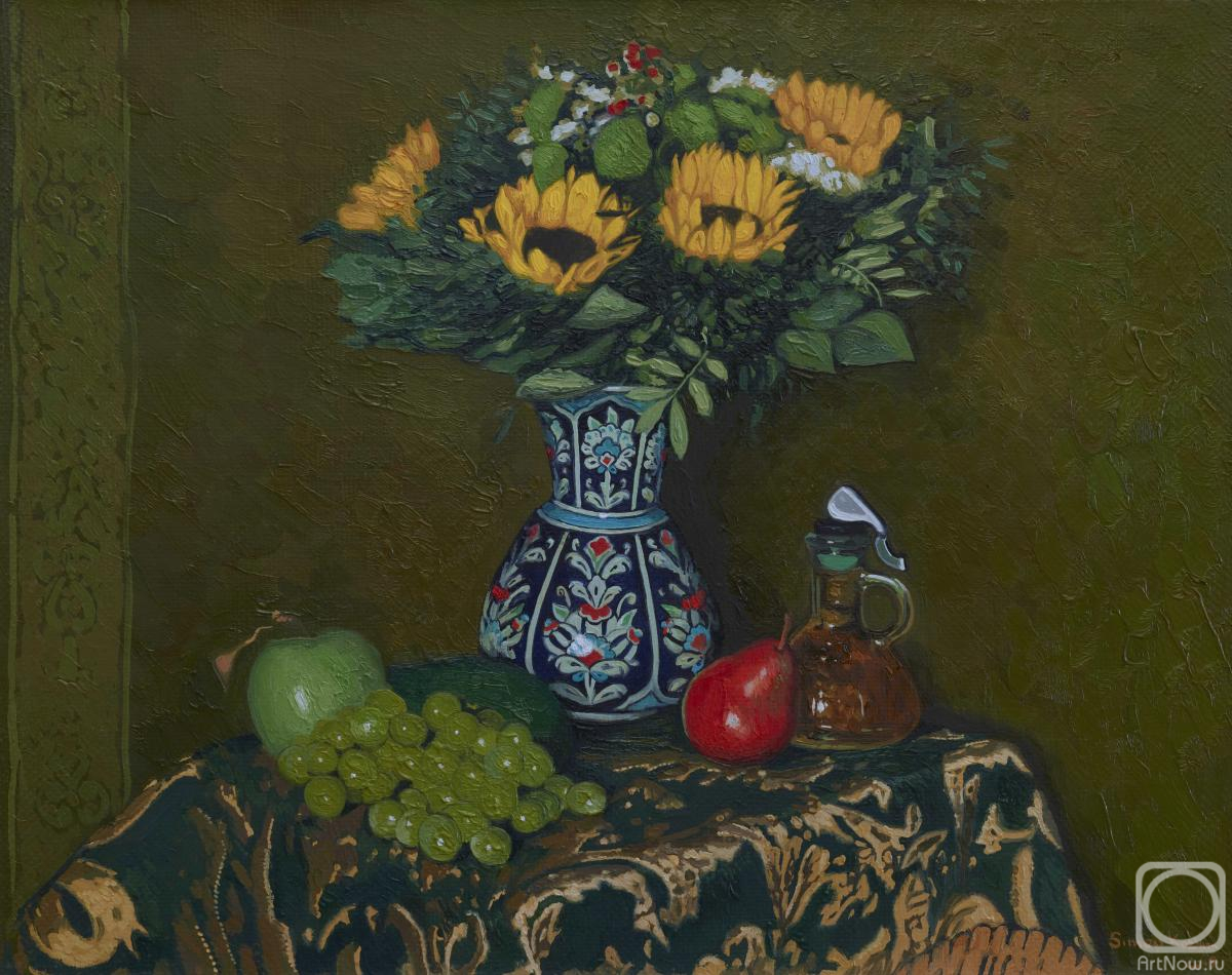 Картина маслом на холсте. Кожин Семён. Натюрморт с подсолнухами