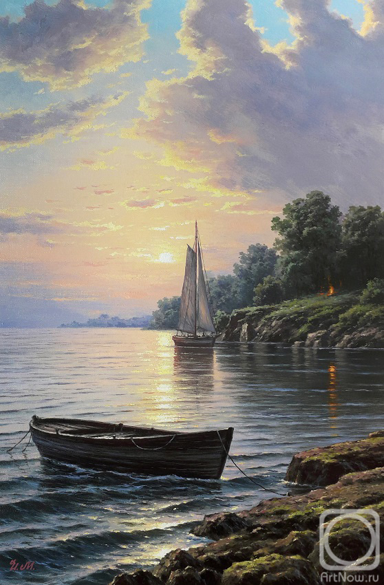 Картина маслом на холсте. Ильин Максим. Лодка у берега