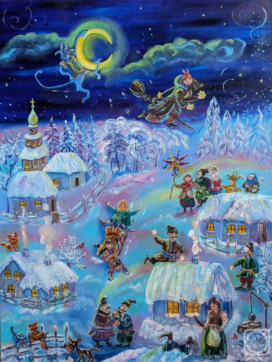 Картина маслом на холсте. Мелкова Мария. Ночь перед Рождеством