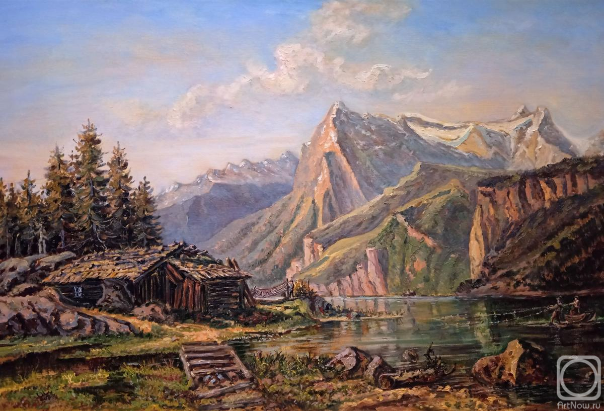 Картина маслом на холсте. Лазарев Дмитрий. Озеро в горах