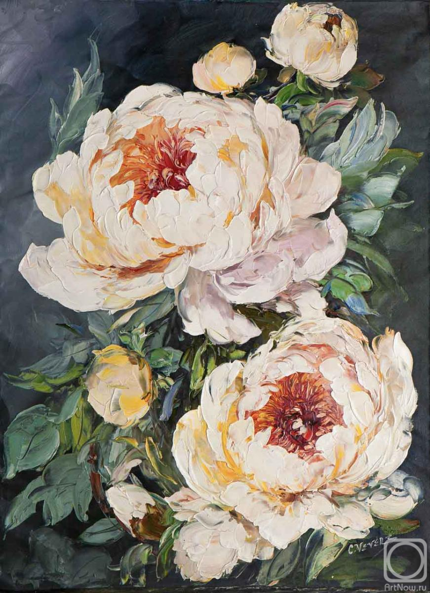 Картина маслом на холсте. Виверс Кристина. Украшение сада. Белые пионы