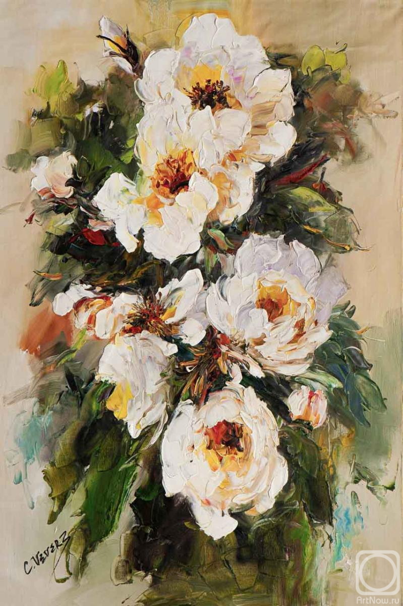 Картина маслом на холсте. Виверс Кристина. Белый шиповник. Даря летний аромат