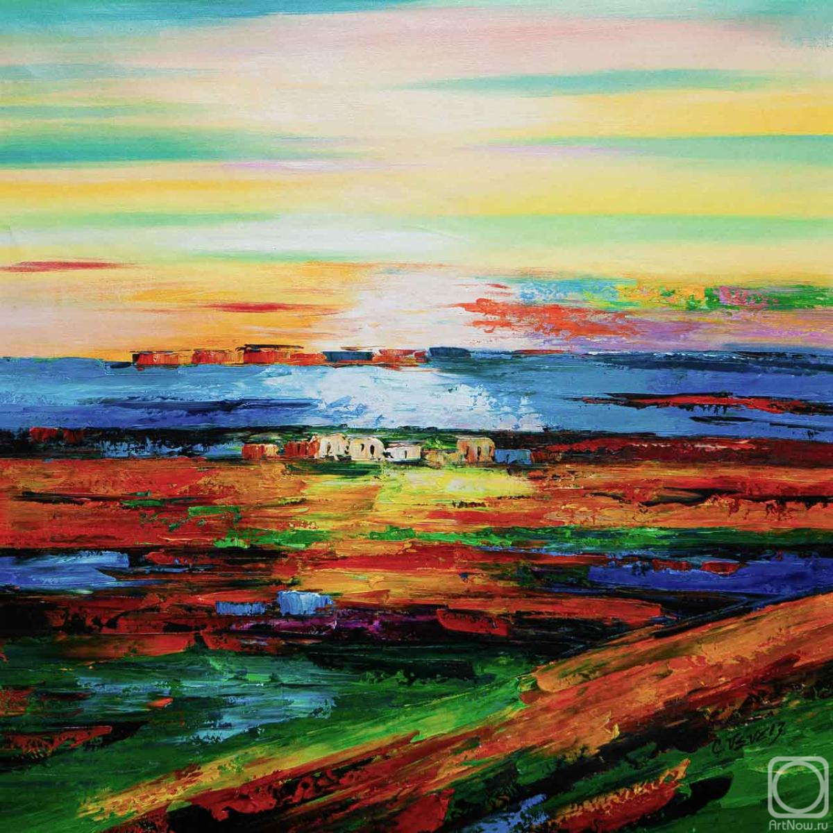 Картина маслом на холсте. Виверс Кристина. Рассвет в уютной долине