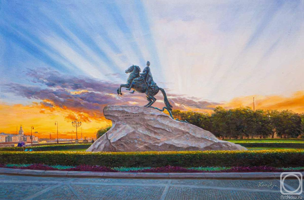 Картина маслом на холсте. Камский Савелий. Медный всадник. Встречая рассвет