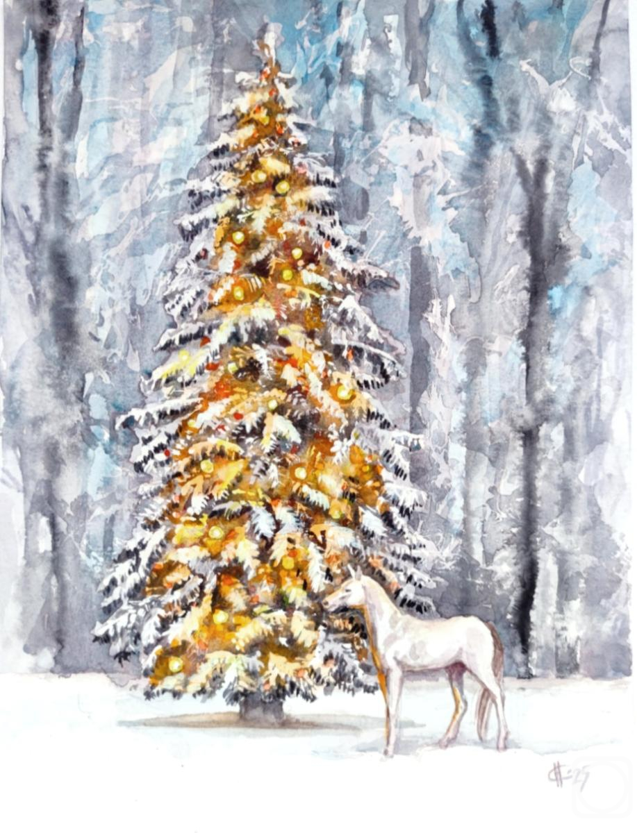 Картина. Сухова Наталья. Новогоднее настроение. Белая лошадь