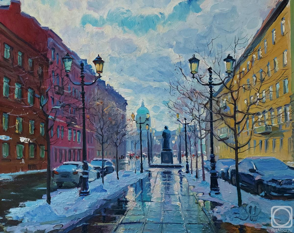 Картина маслом на холсте. Мельников Александр. Оттепель в Петербурге. Малая Конюшенная