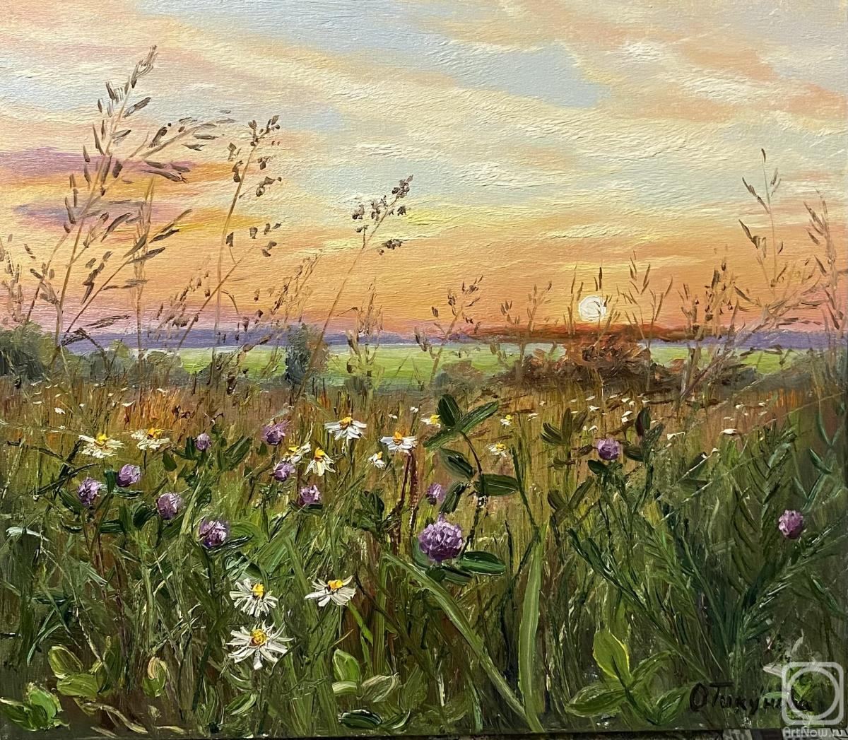 Картина маслом на холсте. Тикунова Ольга. Закат над полюшком