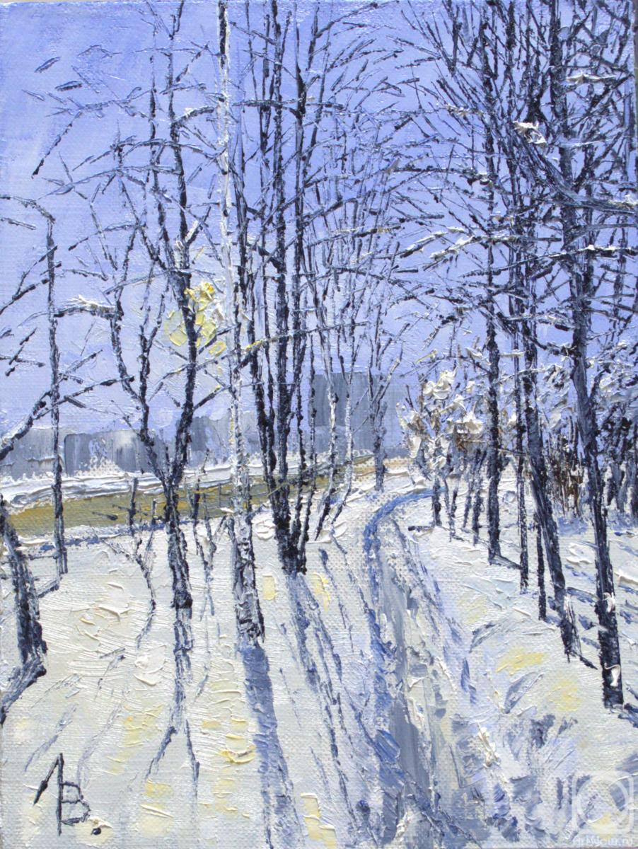 Картина маслом на холсте. Лебедев Владимир. Зимнее солнце