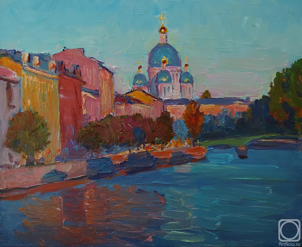 Картина маслом на холсте. Мельников Александр. Пейзаж на Фонтанке. Вечерние краски октября