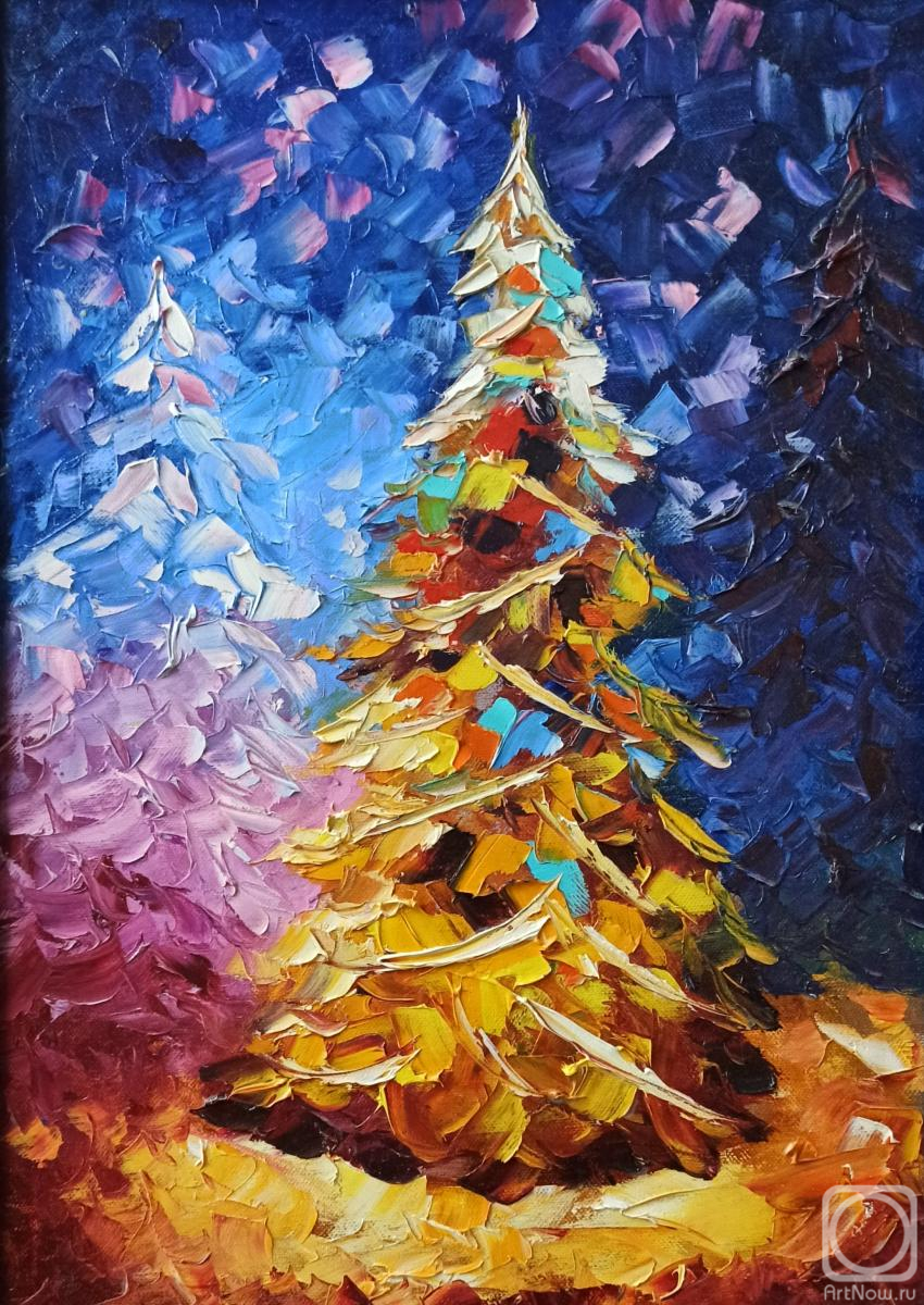 Картина маслом на холсте. Черных Василий. В лесу родилась елочка