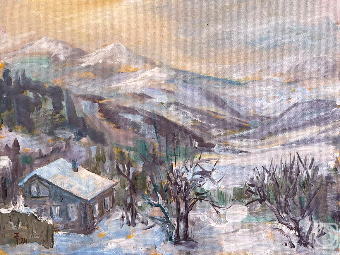 Картина маслом на холсте. Товстик Саша. Закат над горами Сванетии