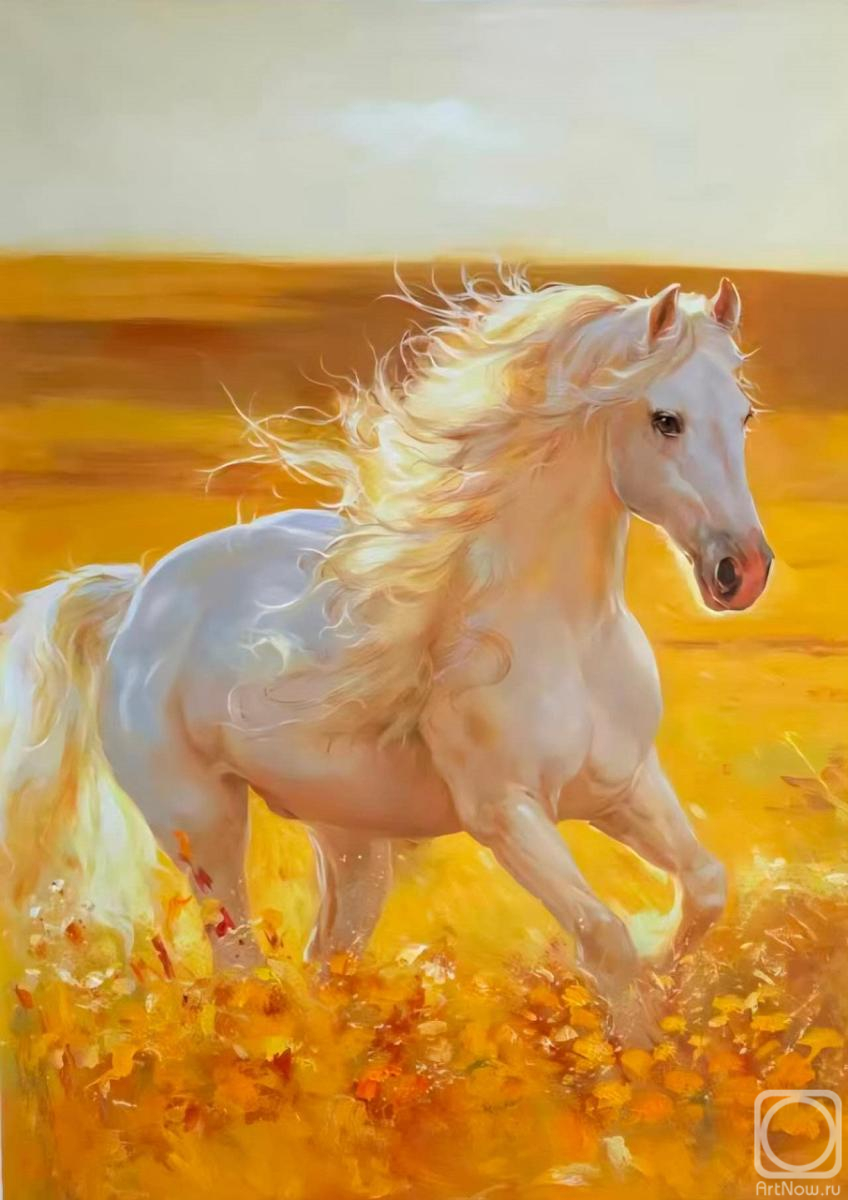 Картина маслом на холсте. Камский Савелий. Конь Солнца: бег по золоту полей