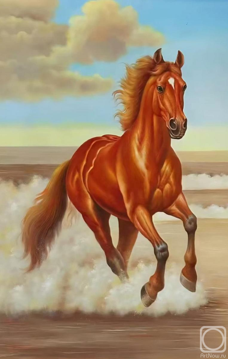 Картина маслом на холсте. Камский Савелий. Огненная лошадь. Стремление к новым горизонтам