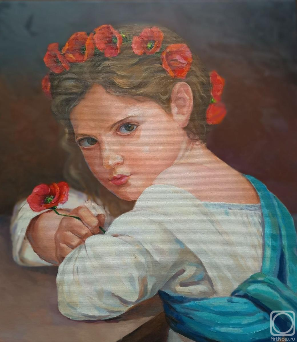 Картина маслом на холсте. Антосевич Беатриса. Девочка с маком