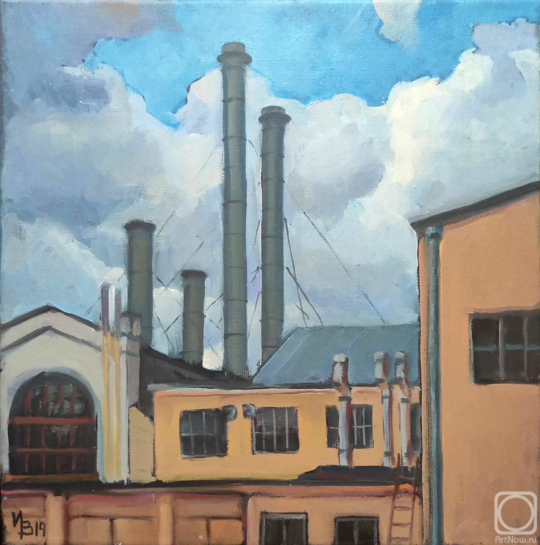 Картина маслом на холсте. Вольвак Инна. Трубы. Гэс-2