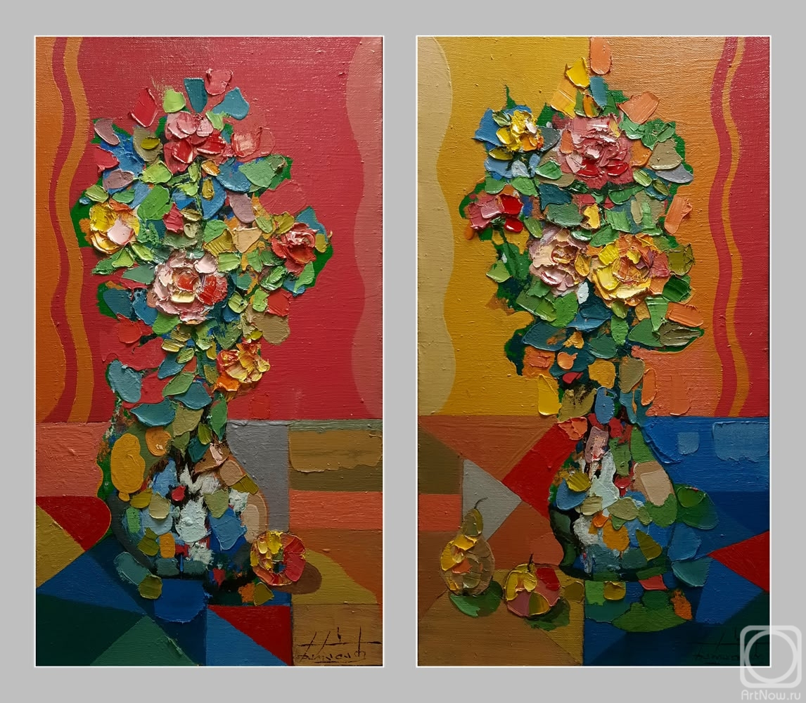 Картина маслом на холсте. Харабадзе Заза. На красном и на желтом (диптих)