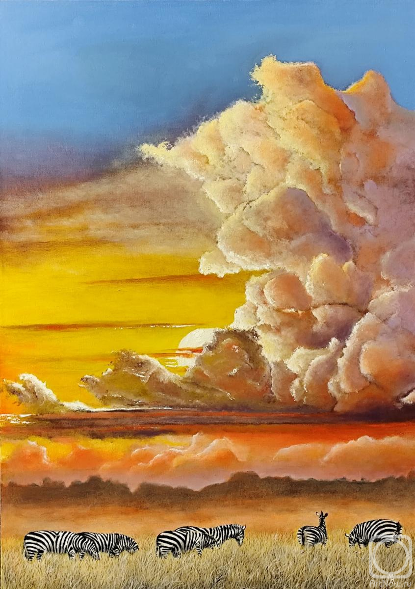 Картина маслом на холсте. Литвинов Андрей. Картина Саванна на закате