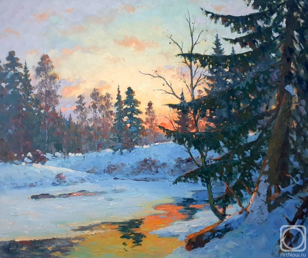 Картина маслом на холсте. Александровский Александр. Река Паша вечером