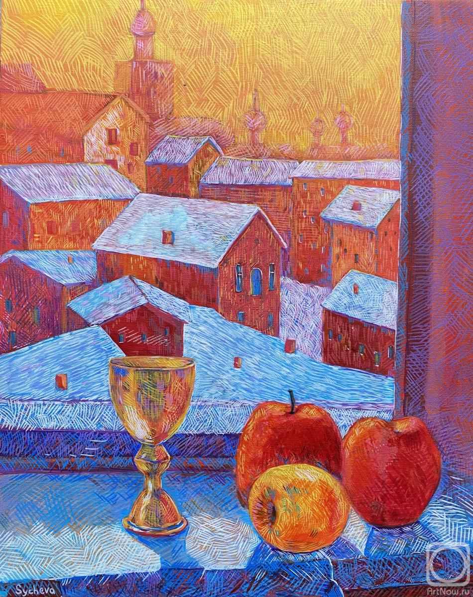 Картина. Сычева Анастасия. Зимний закат в городе