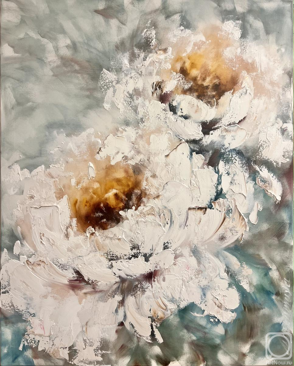 Картина маслом на холсте. Скромова Марина. Два нежных объемных цветка