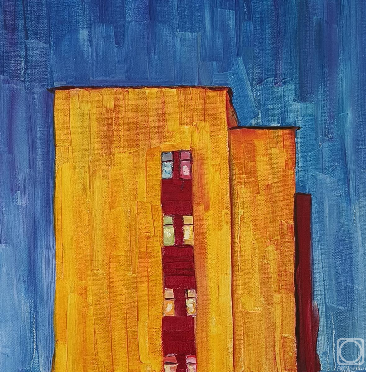 Картина маслом на холсте. Апарина Ольга. Дом конструктивистов, ночь