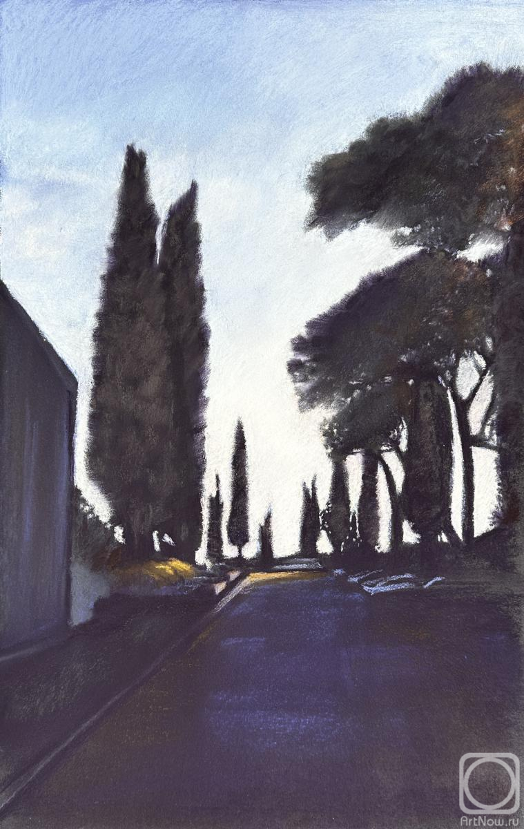 Картина. Балашова Наталья. Кипарисы на закате. Тоскана