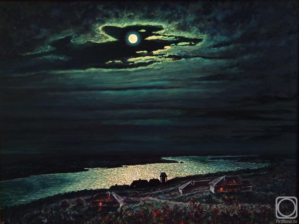 Картина маслом на холсте. Лазарев Дмитрий. Ночь на Днепре