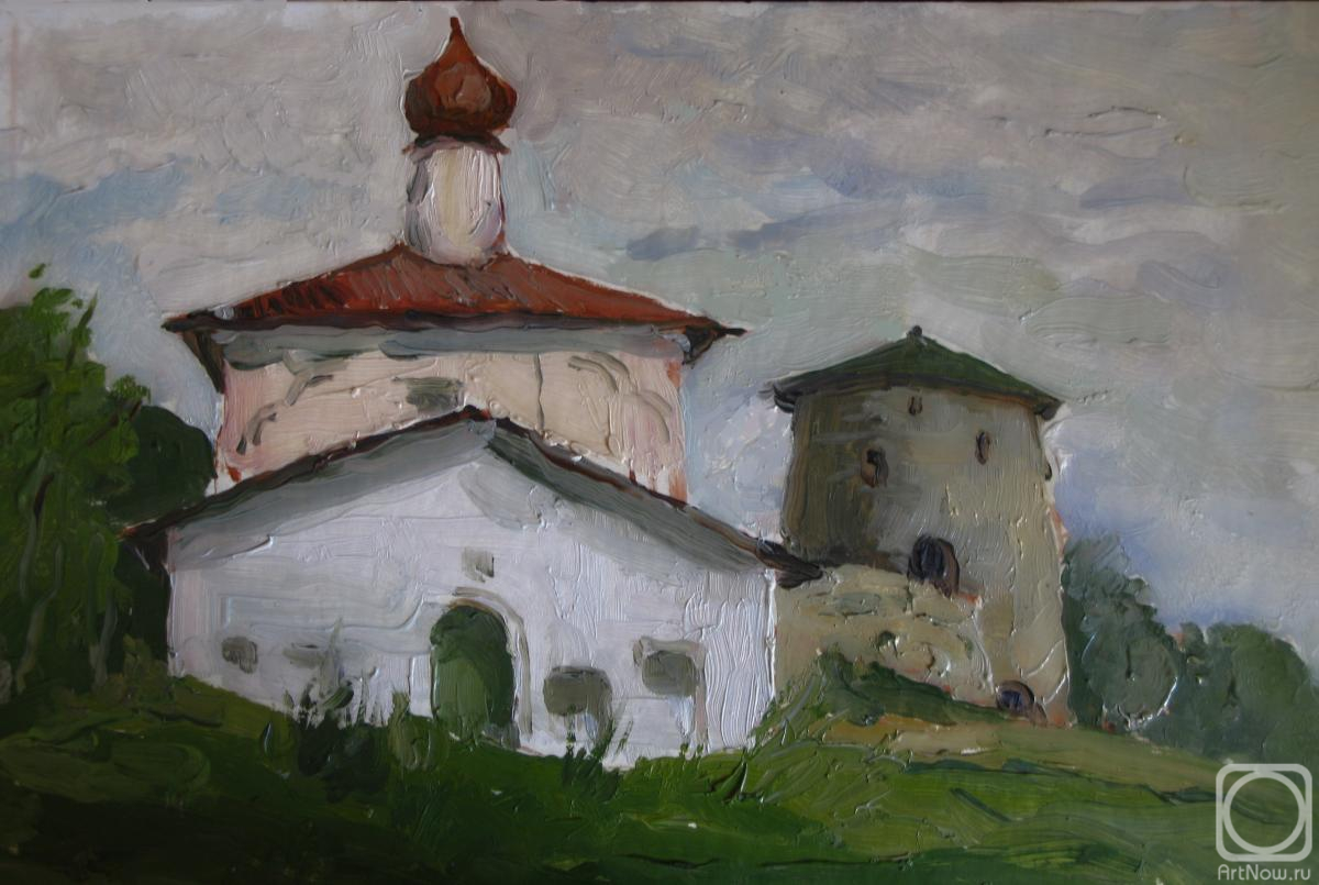 Картина. Серебренникова Лариса. Псков. Гремячая башня и ц. Косьмы и Дамиана