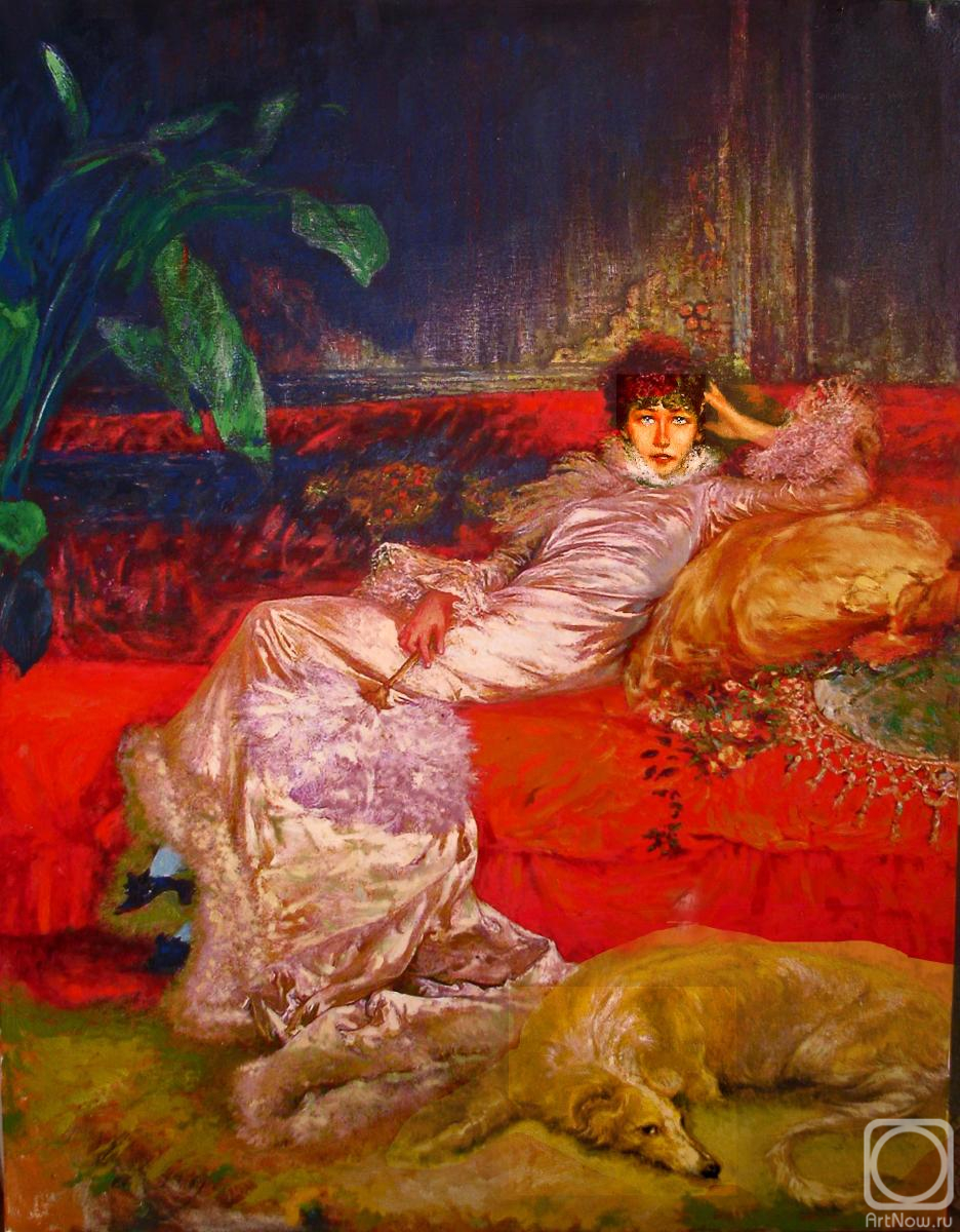 Картина маслом на холсте. Борцов Сергей. по мотивам Жорж Кларен "Портрет Сары Бернар"..версия 20 25