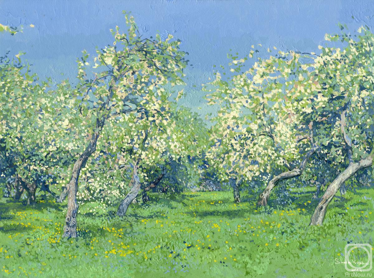 Картина маслом на холсте. Кожин Семён. Яблони в цвету. Коломенское